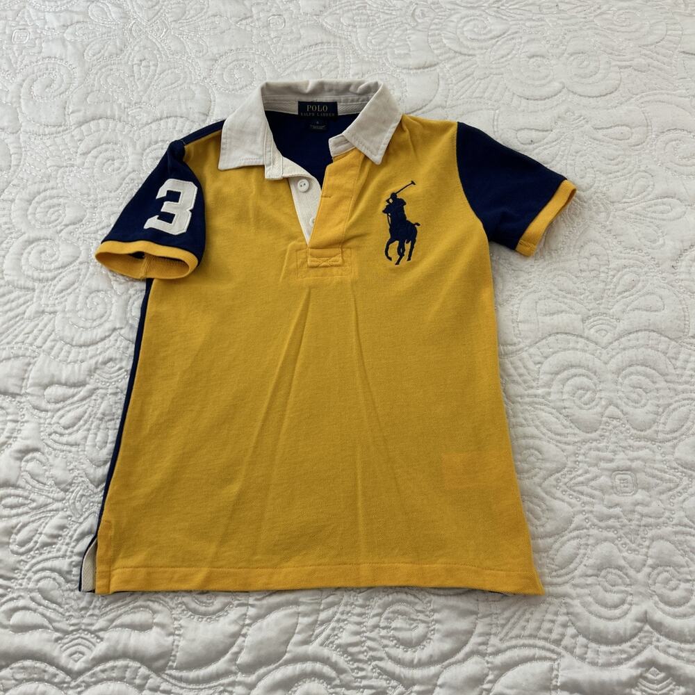 Polo Ralph Lauren Boys Yellow Blue Colorblock Big Pony Polo Shirt Size 6
